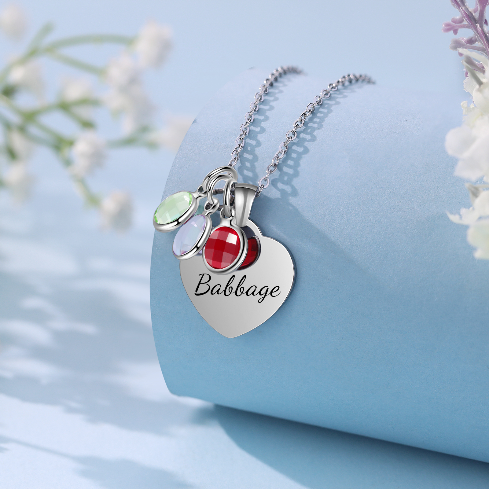 Collar de corazón con 1-3 colgantes de piedras de nacimiento con 1 nombre-Jessemade ES