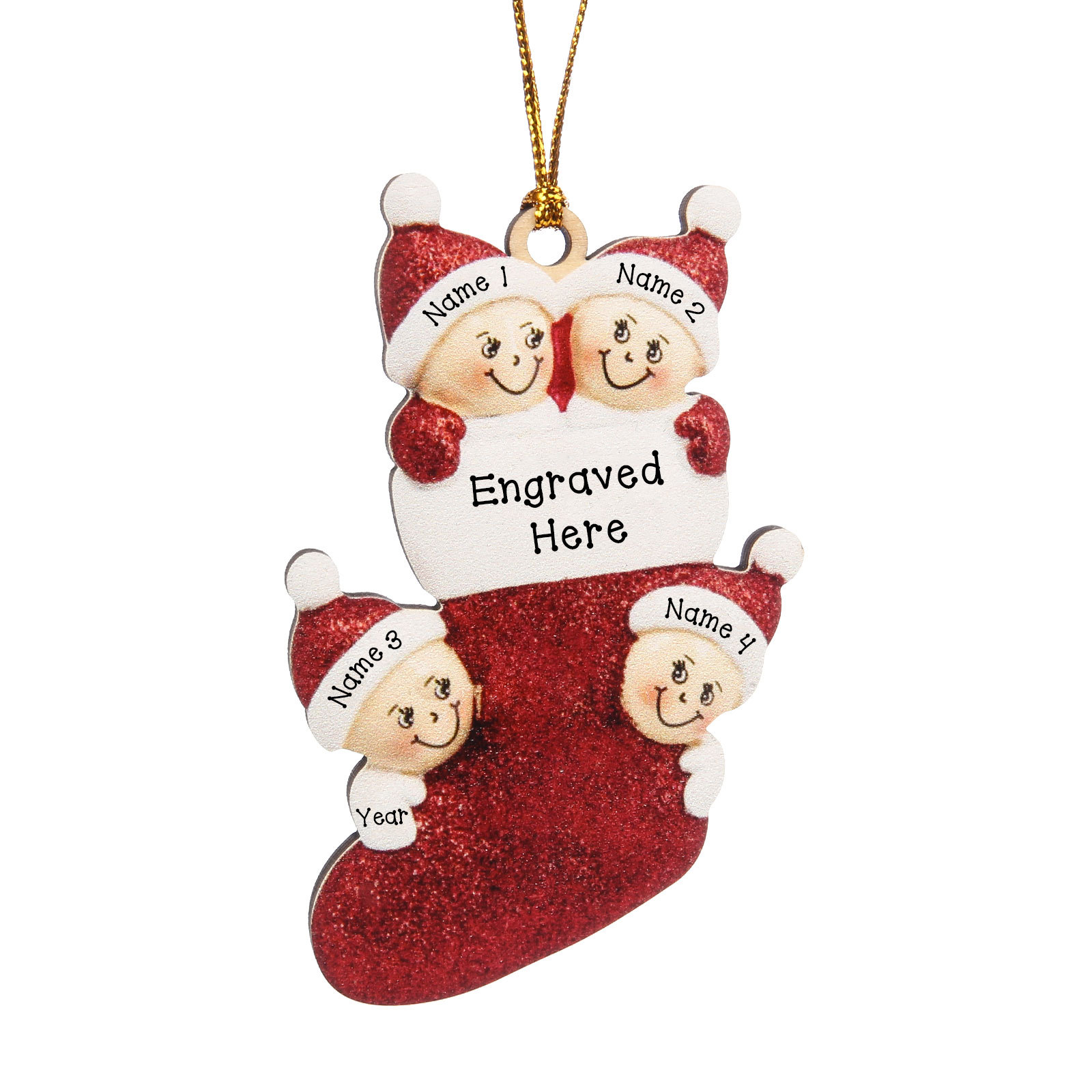 Navidad-Ornamentos Navideños de Madera Calcetín 4 Nombres con Texto Personalizados