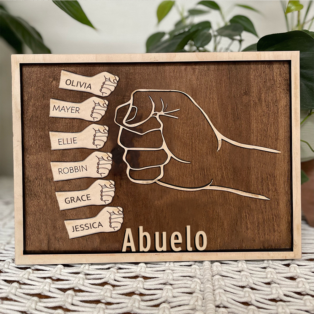 A mi abuelo - Marco de madera puño con puño 1 nombre personalizado