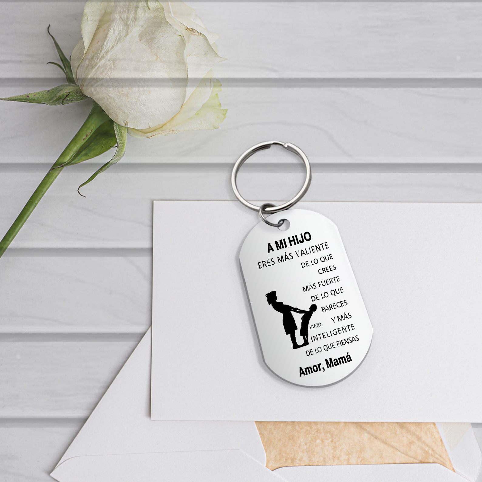 A mi hijo-Llavero de placa "Eres más valiente de lo que crees" de mamá personalizado con 1 nombre-Jessemade ES