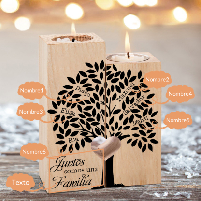 A la familia-Candelero de árbol de la vida de madera personalizado con 2-10 nombres y 1 texto sin vela-Jessemade ES