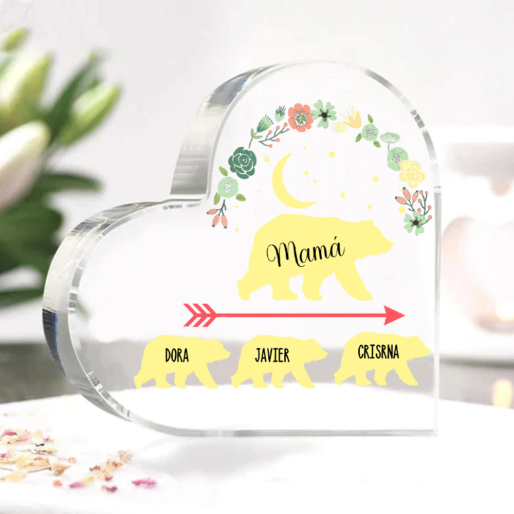 A mi mamá-Placa de acrílico en forma de corazón osos 1-6 nombres personalizados-Jessemade ES