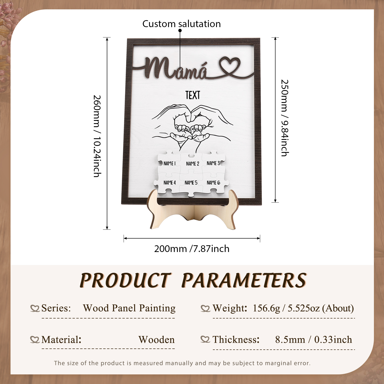 A mi mamá-Adorno 2-6 nombres y 1 texto personalizados decoración de madera rompecabezas-Jessemade ES