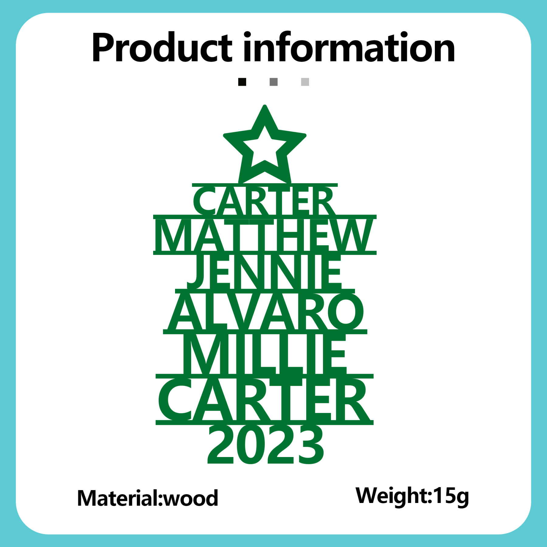 Navidad-Ornamento navideño de madera árbol de nombres con 6 nombres y año personalizados