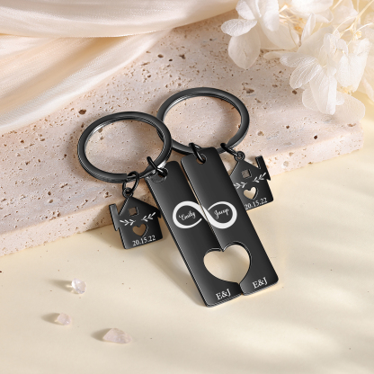 Llavero para pareja infinito 2 nombres, 2 letras personalizados con fecha dije de casa-Jessemade ES