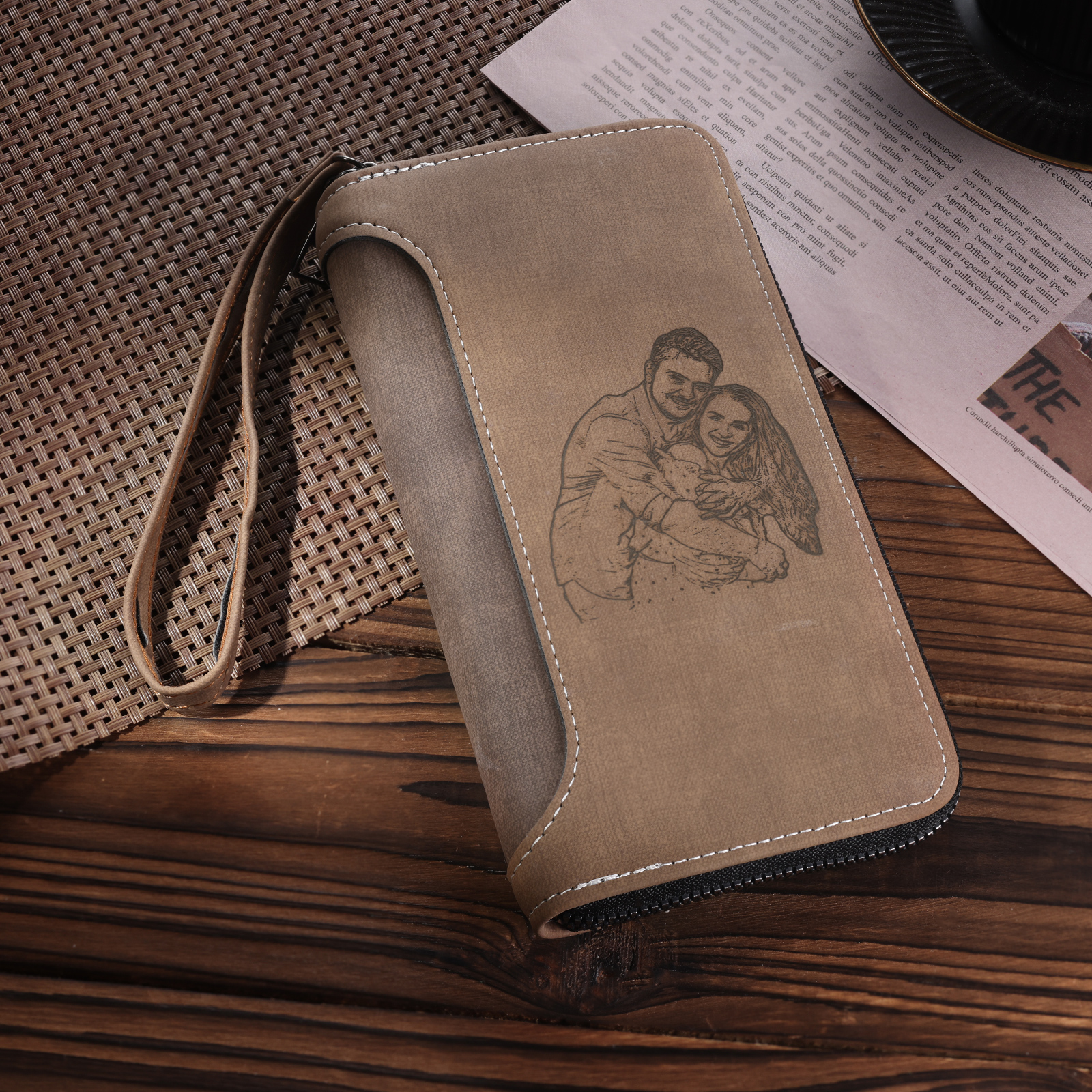 Cartera, billetera con cierre personalizada con 1 foto y 1 texto monedero para hombre-Jessemade ES
