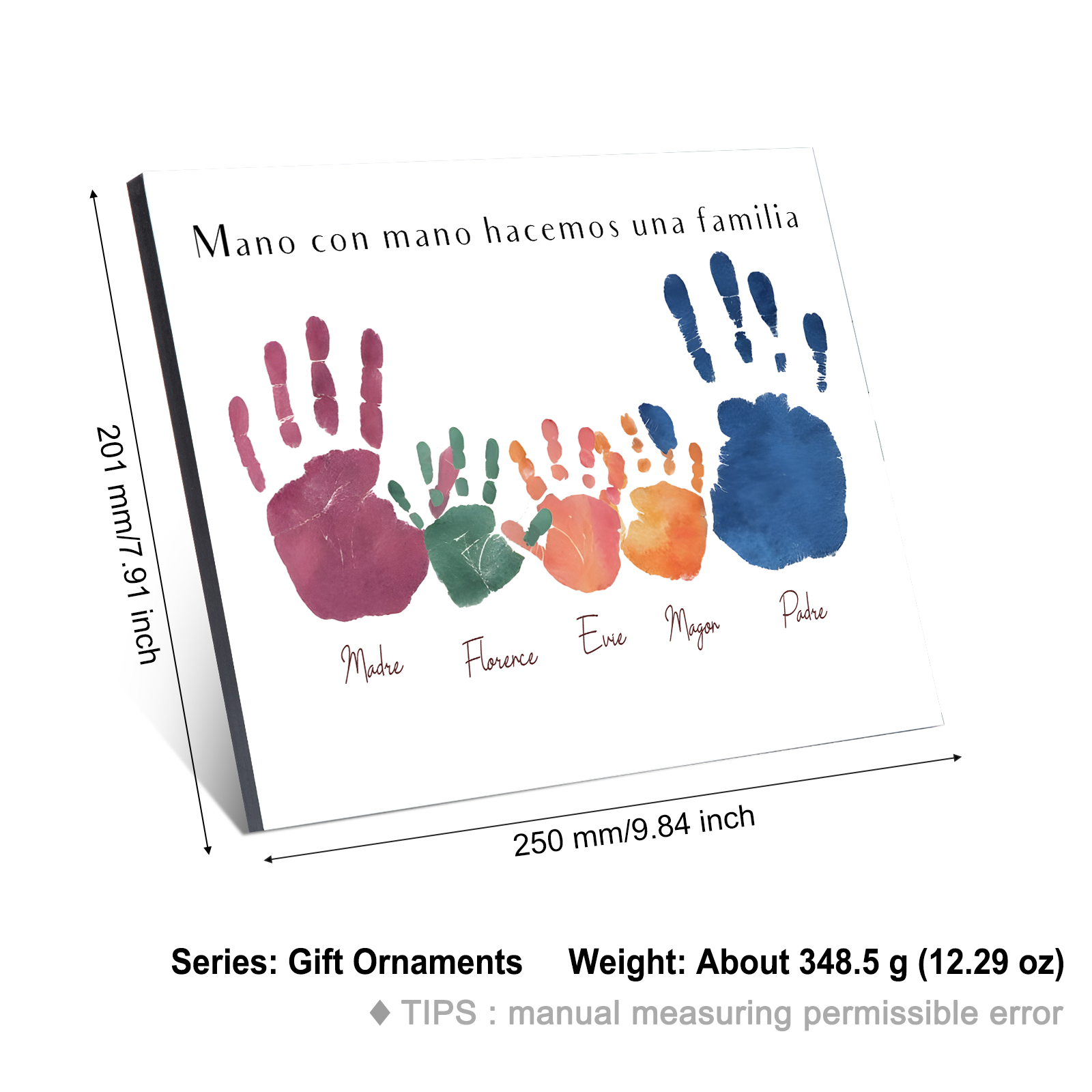 A familia - Lámina 3-5 nombres personalizados marco de madera huellas de mano-Jessemade ES