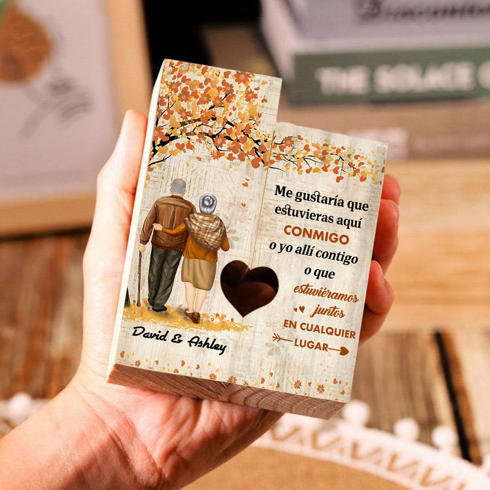 Candelero de sombras de pareja anciana de madera de dos piezas sin candela con 1 texto personalizado-Jessemade ES