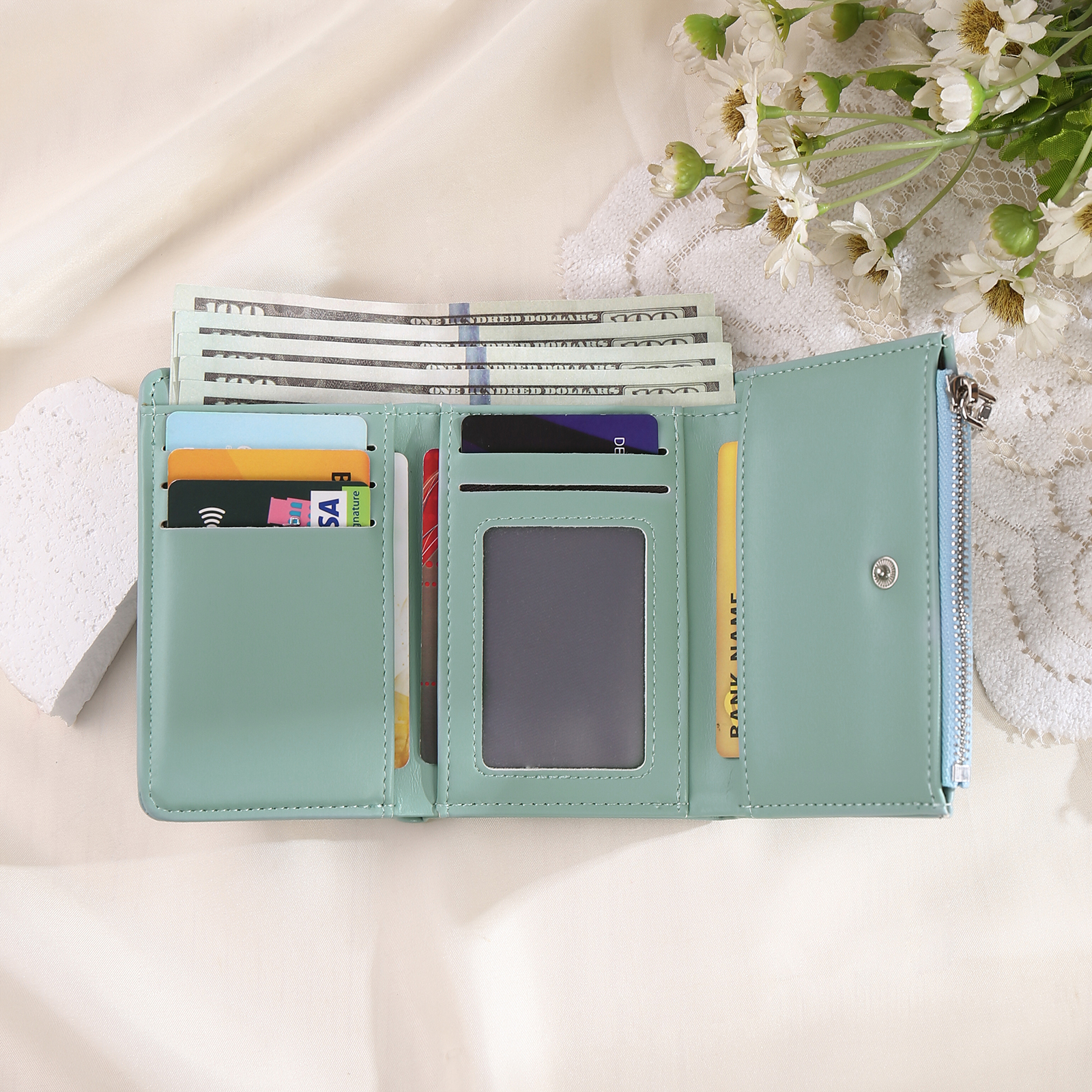 Cartera, billetera con 1 texto y 1 foto personalizados monedero clásico para mujer