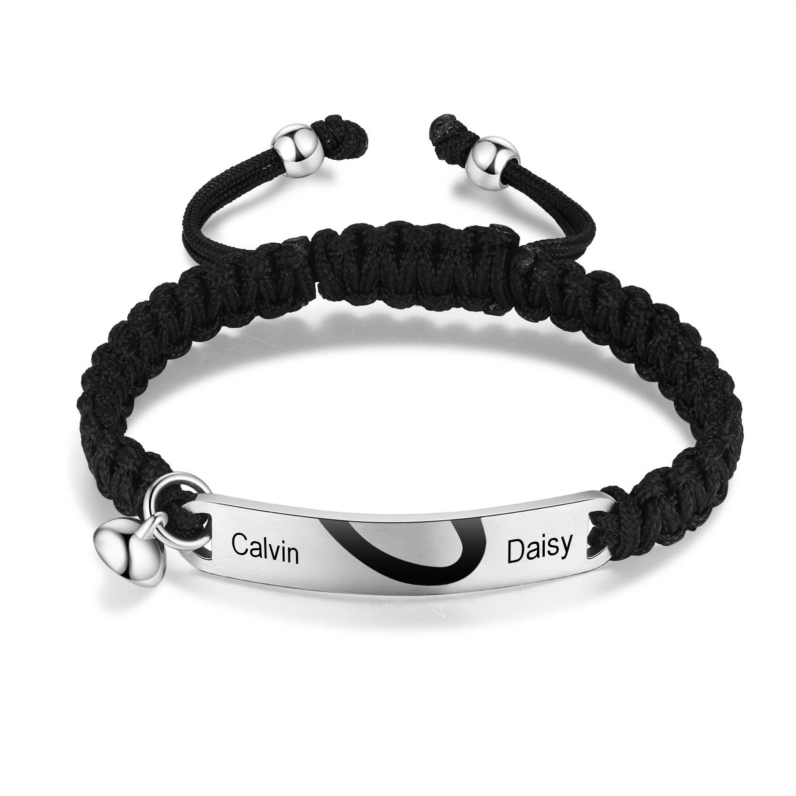 Pulsera de dos piezas de cuerda 2 Nombres personalizados para pareja con dije magnético-Jessemade ES