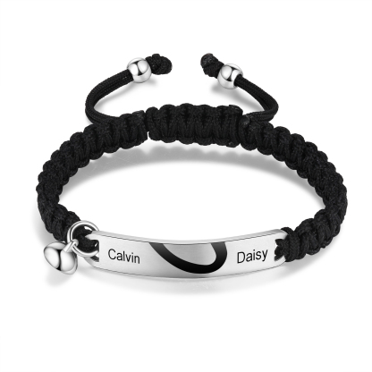 Pulsera de dos piezas de cuerda 2 Nombres personalizados para pareja con dije magnético-Jessemade ES
