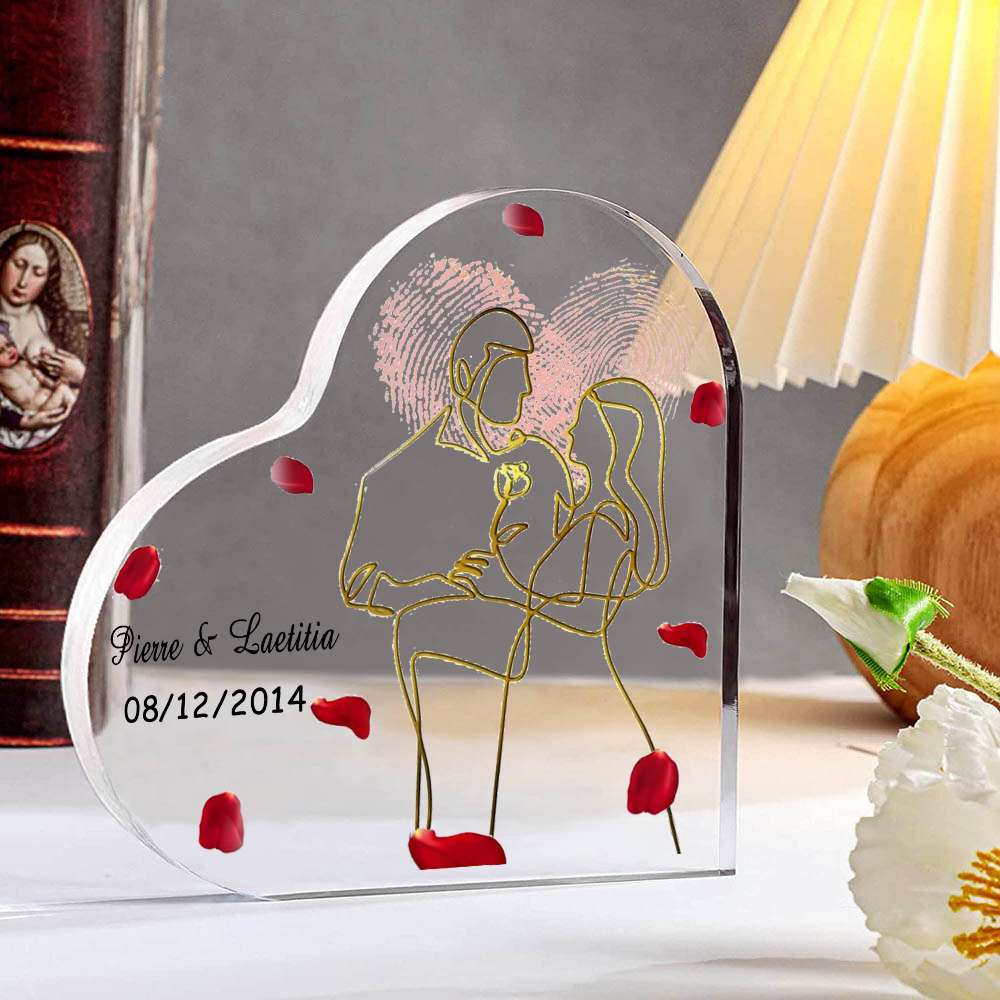 Placa de acrílico en forma de corazón con fecha y 2 nombres personalizados-Jessemade ES