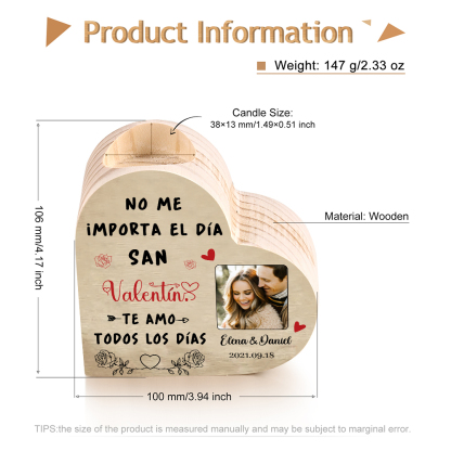 San Valentín-Candelero de madera para pareja con foto sin vela personalizado con nombres y fecha-Jessemade ES