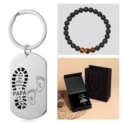 A mi papá-Unidad de llavero y pulsera con caja y tarjeta personalizados con 2 nombres-Jessemade ES