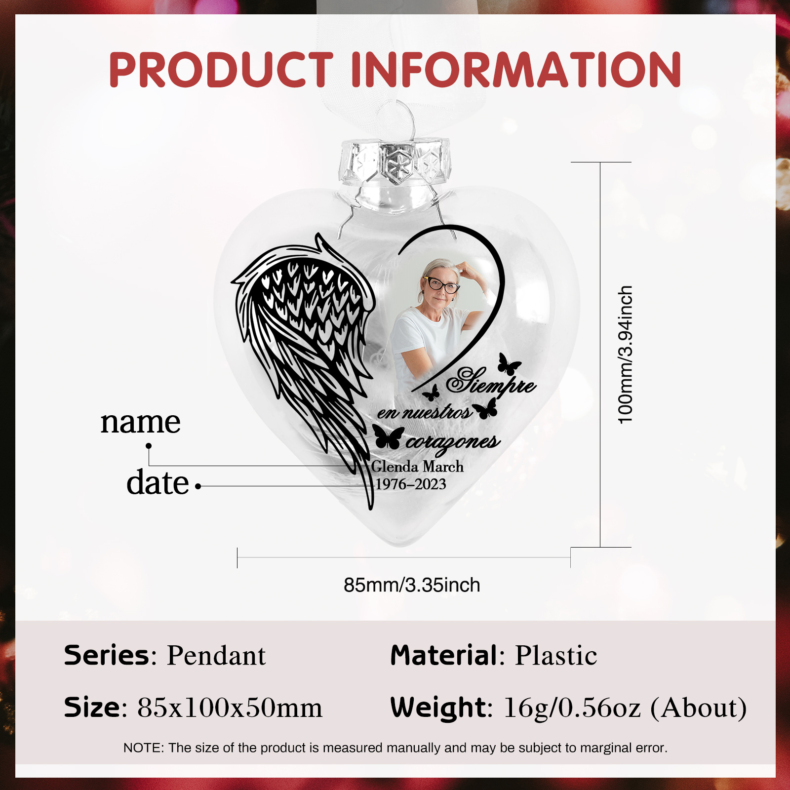 Bola navideña conmemorativa Adorno de Navidad 1 nombre, 1 foto y años personalizados con pluma -Jessemade ES