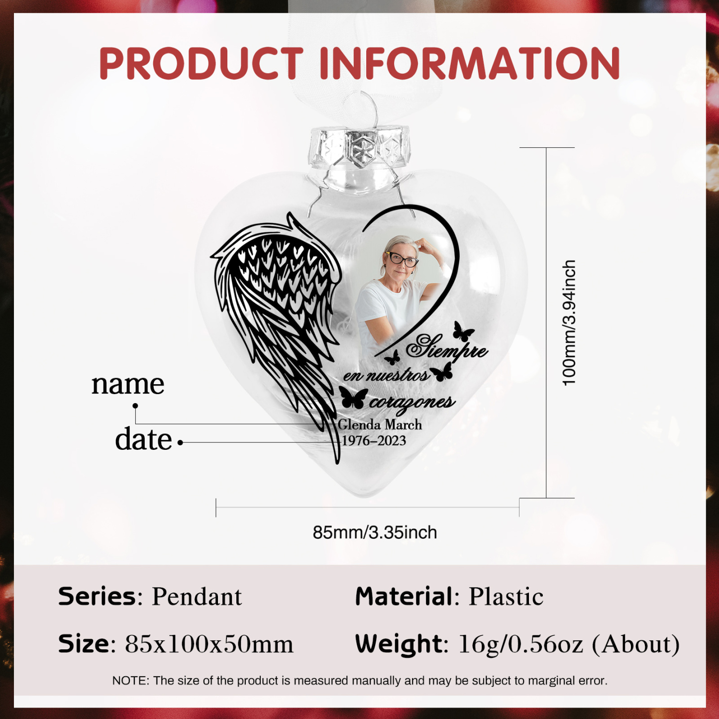 Bola navideña conmemorativa Adorno de Navidad 1 nombre, 1 foto y años personalizados con pluma -Jessemade ES