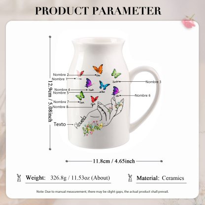 Florero de cerámica mano y mariposas 2-8 nombres personalizados con texto decoración del hogar-Jessemade ES
