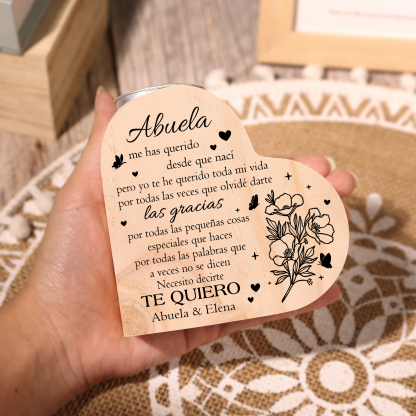 A mi abuela - Candelero de madera sin vela Flores 2 nombres personalizados-Jessemade ES