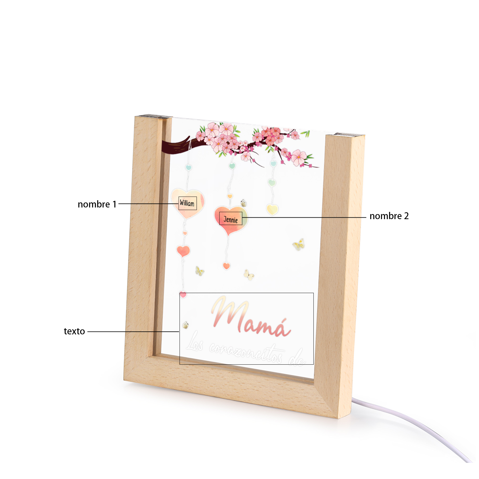 A mi mamá/abuela-Lámpara Personalizada con 2-8 Nombres y Texto "árbol y corazones" 3D Ilusión Luz de Noche-Jessemade ES