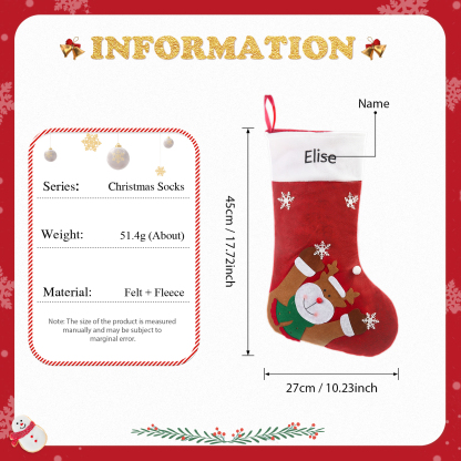 Adornos de medias navideñas con muñeco Bolsa de regalo 1 Nombre personalizado-Jessemade ES