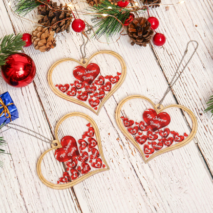 Navidad-Ornamento navideño de acrílico corazones con 2 nombres y 1 texto personalizados