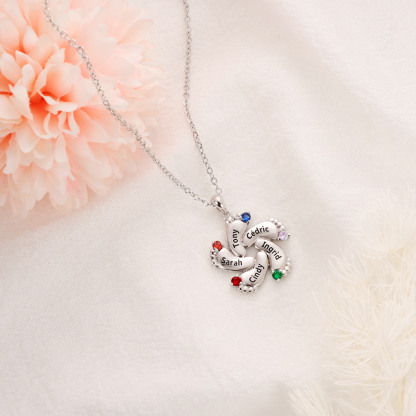 Collar con 5 nombres y 5 piedras de nacimiento personalizados en pies de bebé-Jessemade ES