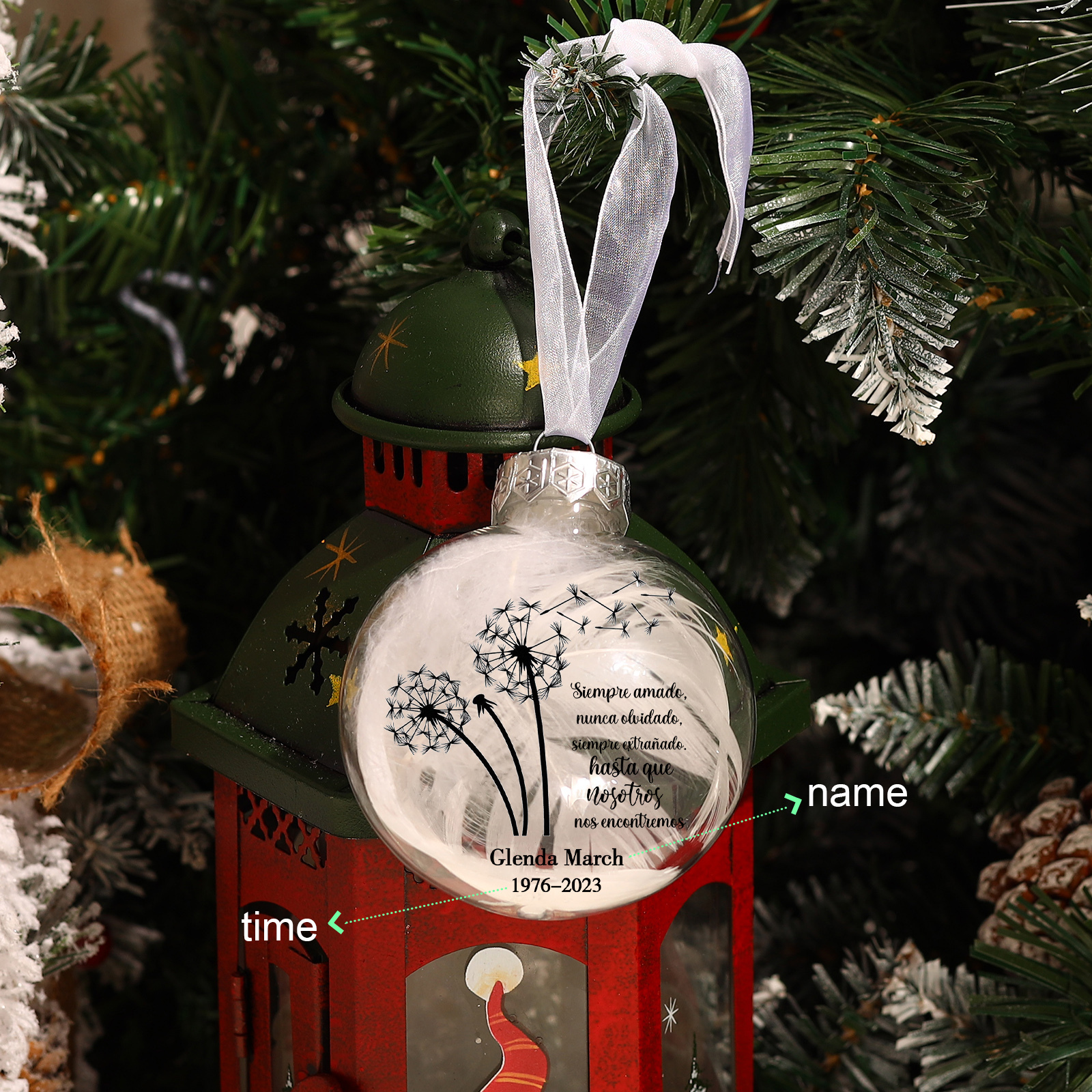 Bola navideña conmemorativa Adorno de Navidad 1 nombre y años personalizados con pluma -Jessemade ES