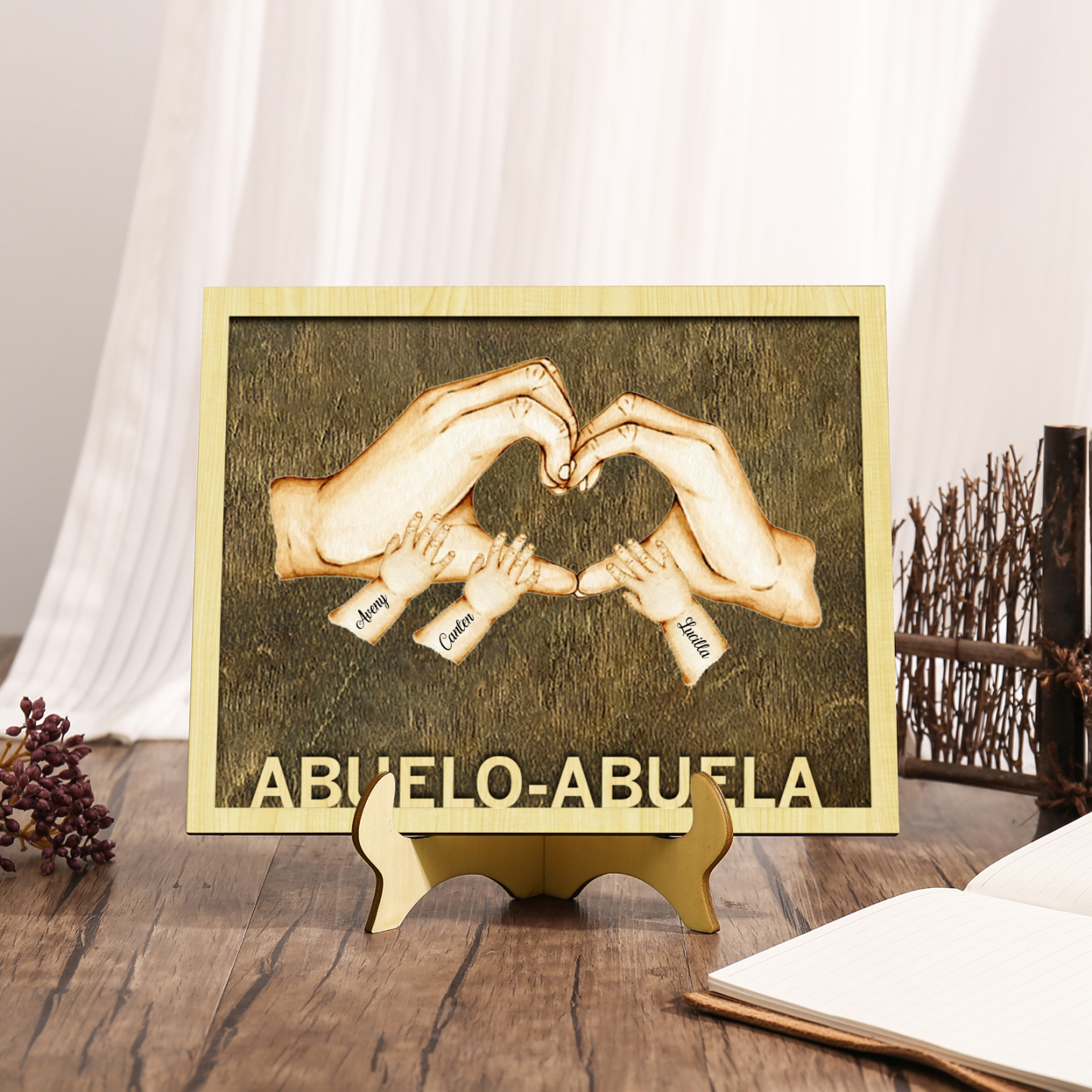 A mi abuela/abuelo-Adorno 2-8 nombres personalizados decoración de madera mano con mano-Jessemade ES