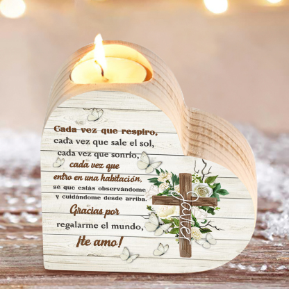 Navidad en el paraíso-Candelero de corazón en memoria de ser querido personalizado con nombre de madera sin vela-Jessemade ES
