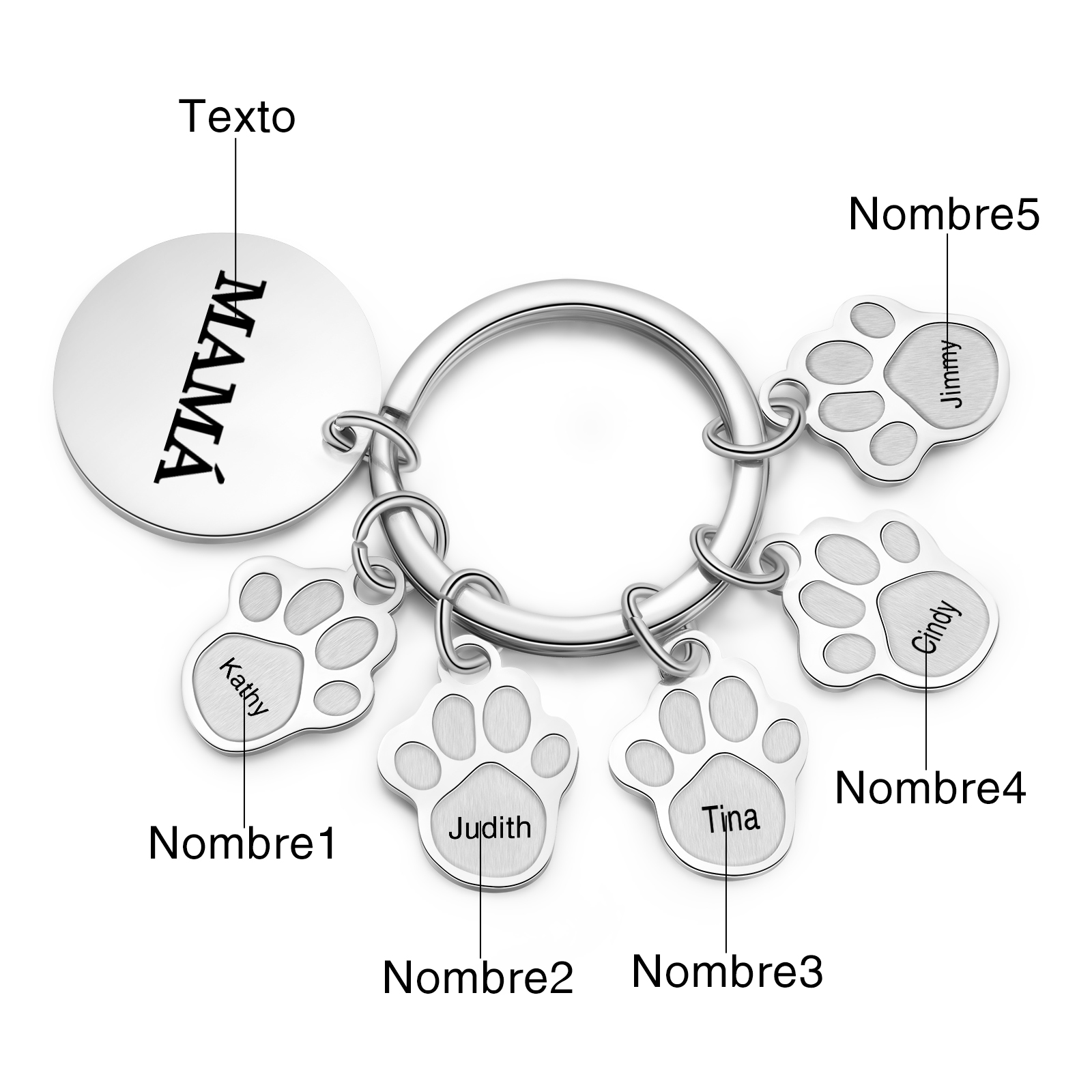 A mi familia - Llavero con 5 nombres personalizados en patas con texto-Jessemade ES