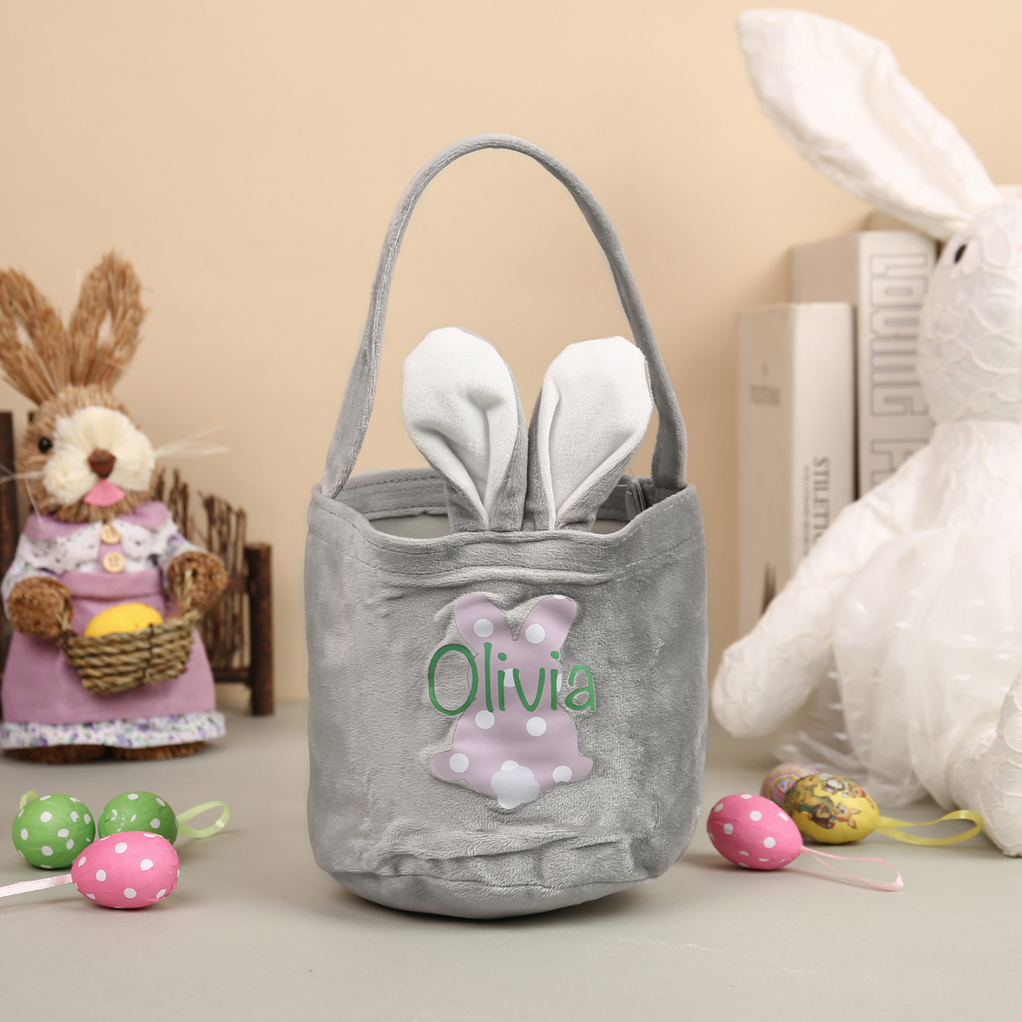 Pascua-Bolsa de conejo con 1 nombre personalizado-Jessemade ES