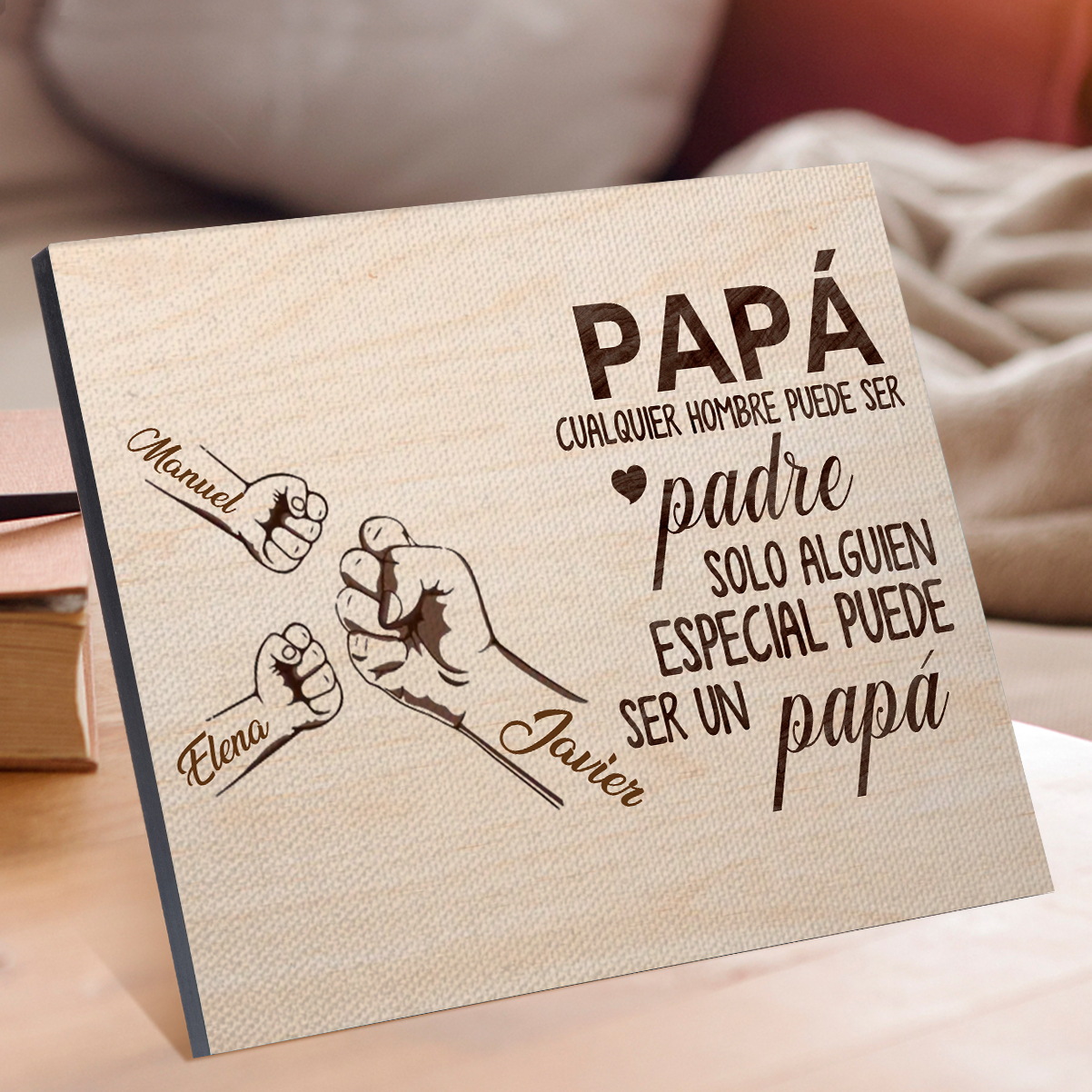 A mi papá - Lámina 2-6 nombres personalizados marco de madera puño con puño-Jessemade ES