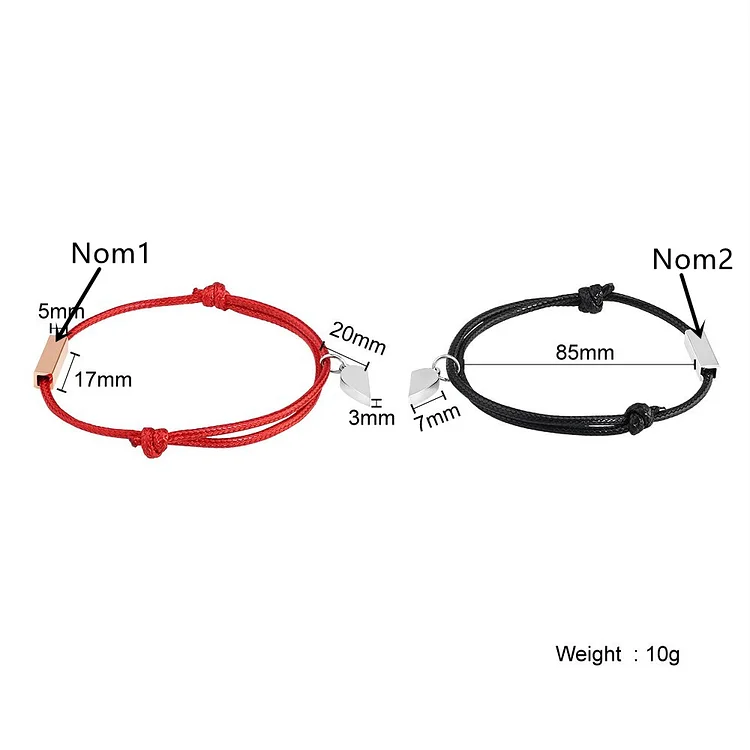 Pulsera de dos piezas de cuerda 2 nombres personalizados para pareja