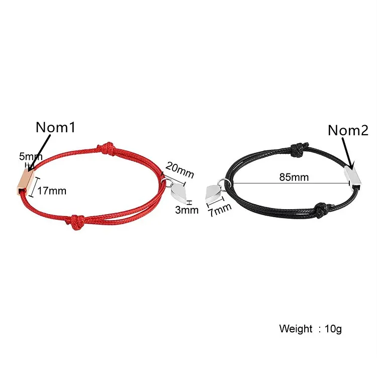 Pulsera de dos piezas de cuerda 2 nombres personalizados para pareja