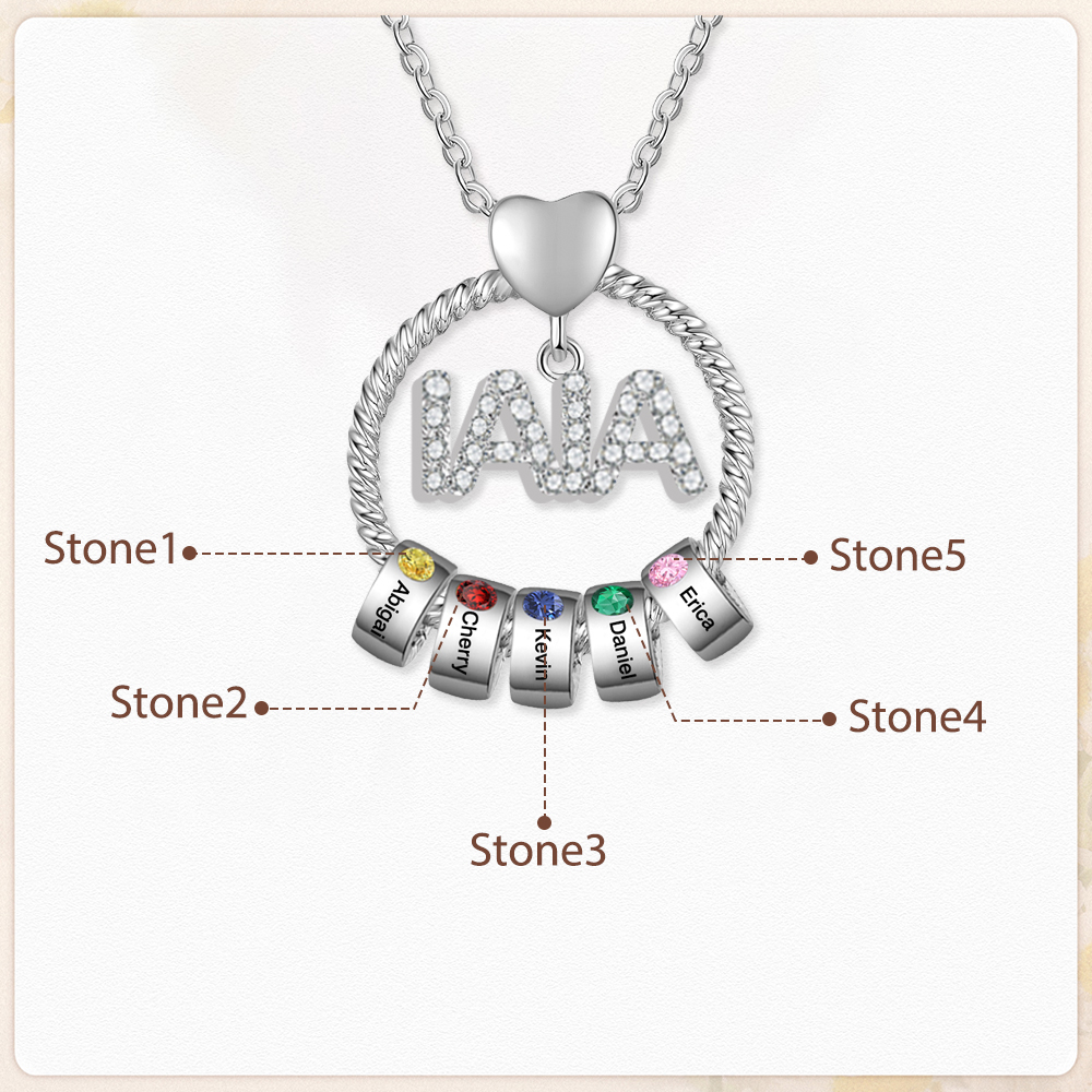 Collar a abuela con colgante de "IAIA" con 5 nombres y 5 piedras de nacimiento personalizados | Jessemade-Jessemade ES