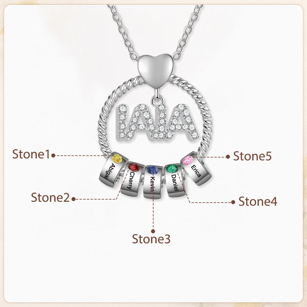 Collar a abuela con colgante de "IAIA" con 5 nombres y 5 piedras de nacimiento personalizados | Jessemade-Jessemade ES