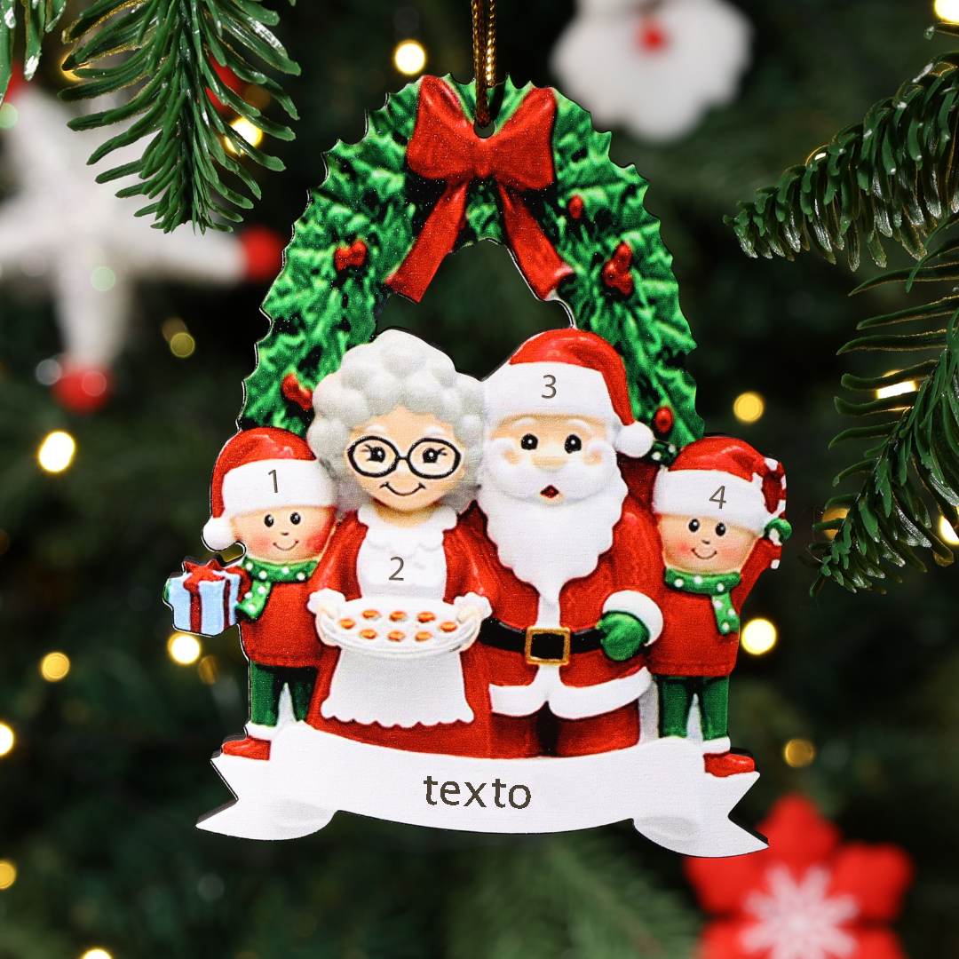 Navidad-Ornamento muñecos navideño de madera 4 nombres y 1 texto personalizados de la familia adorno del árbol