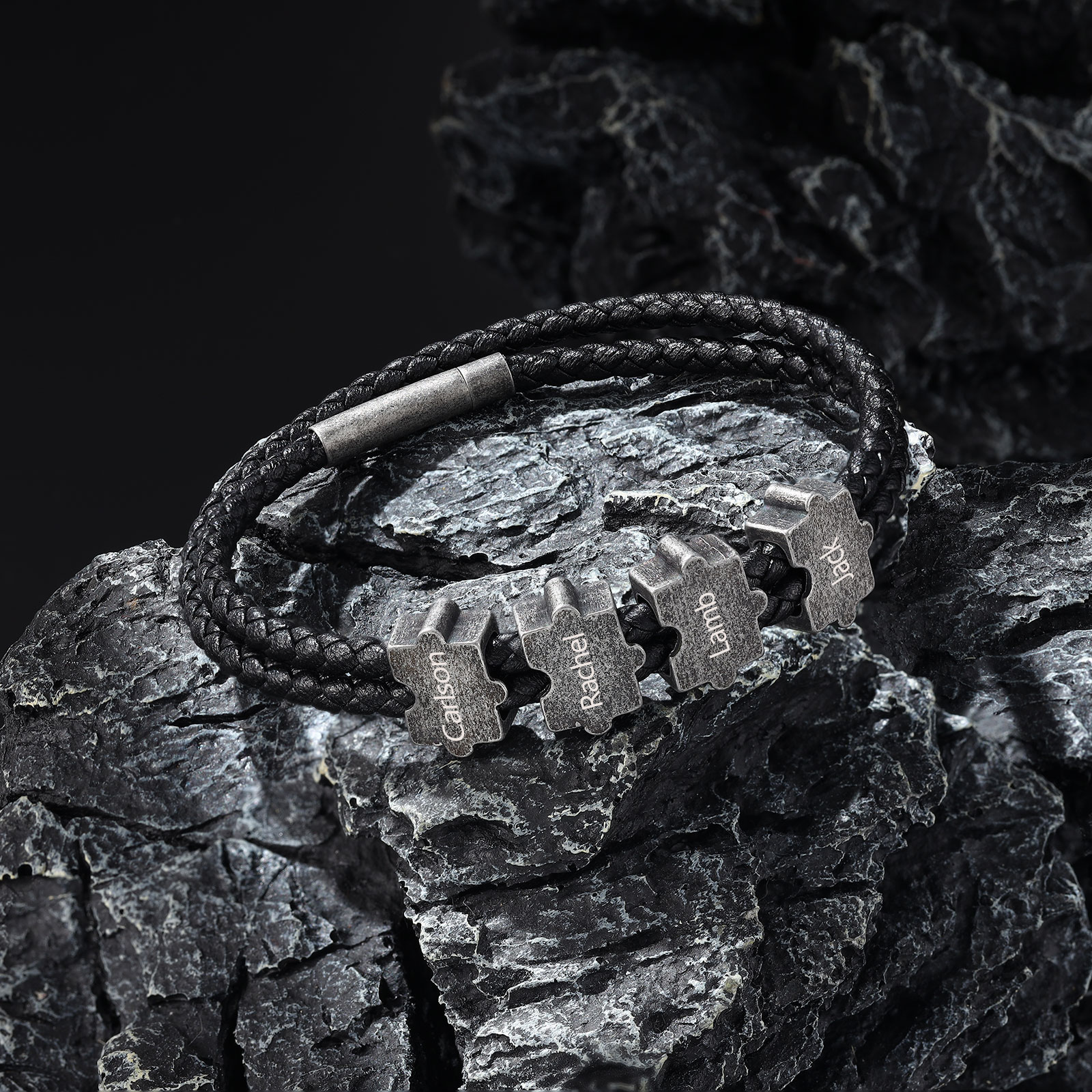 2-4 Nombres Personalizados Pulsera de Cuerda Aros de Rompecabezas de Acero Inoxidable-Jessemade ES