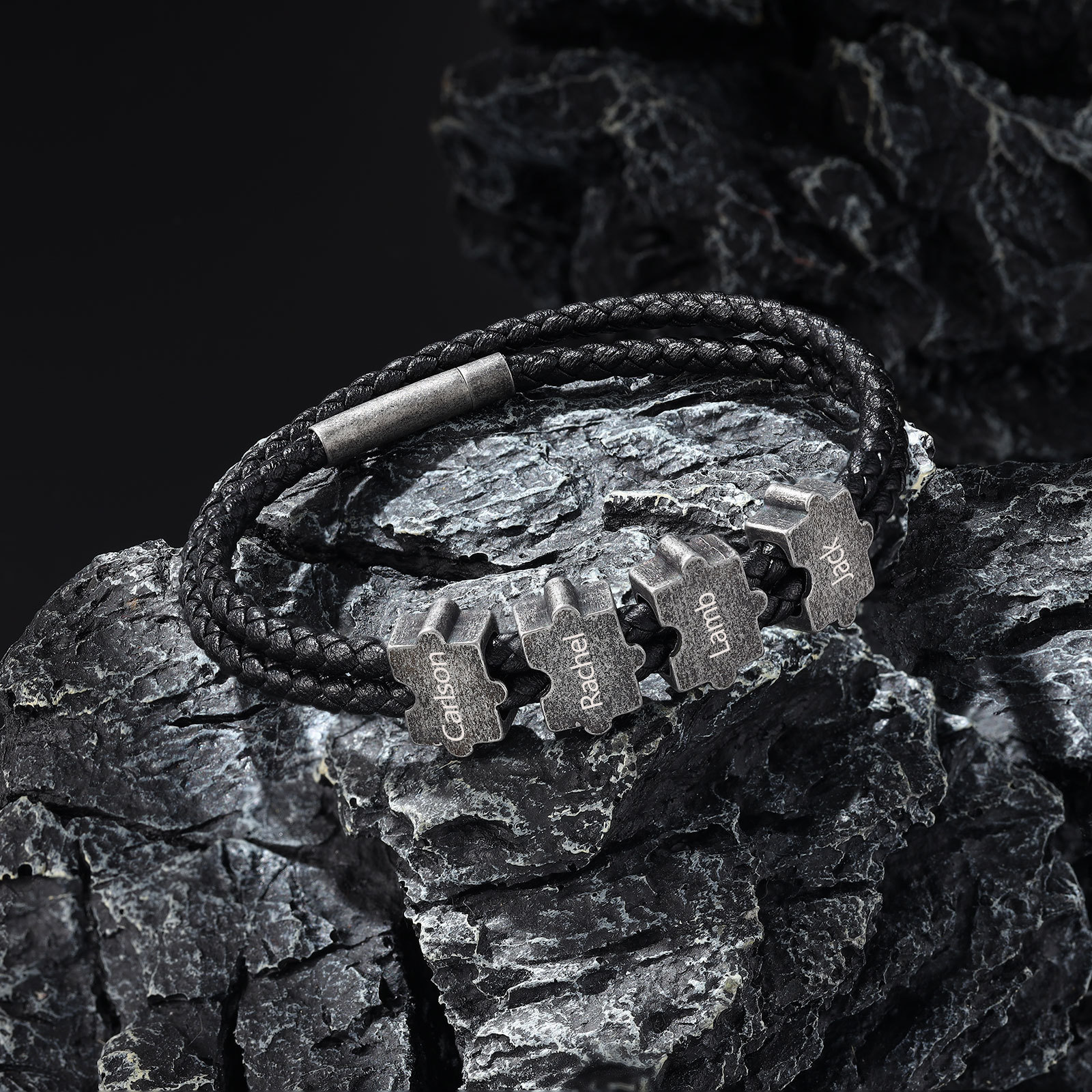 2-4 Nombres Personalizados Pulsera de Cuerda Aros de Rompecabezas de Acero Inoxidable-Jessemade ES