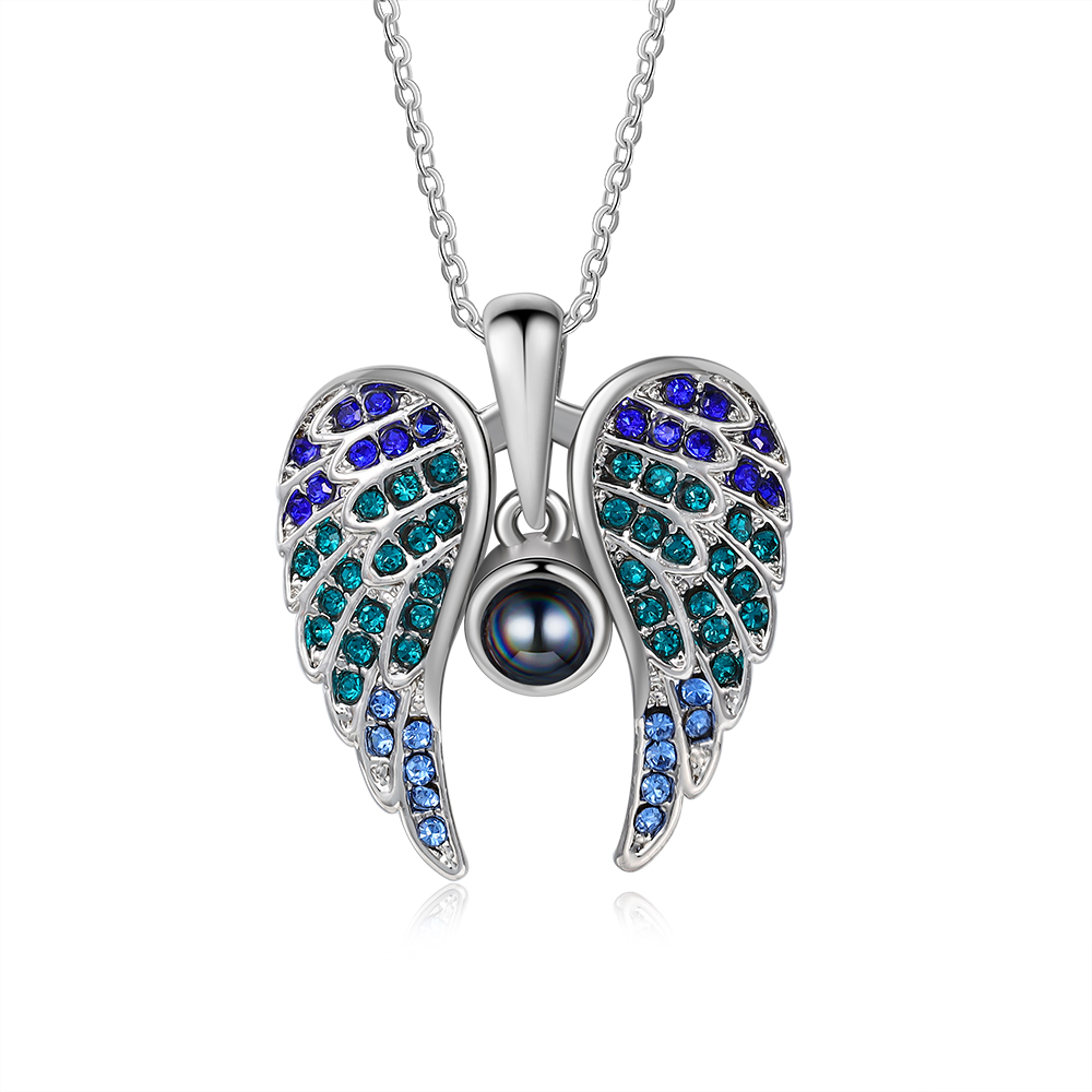 Collar de alas de ángel abiertas personalizado con 1 foto en proyección-Jessemade ES