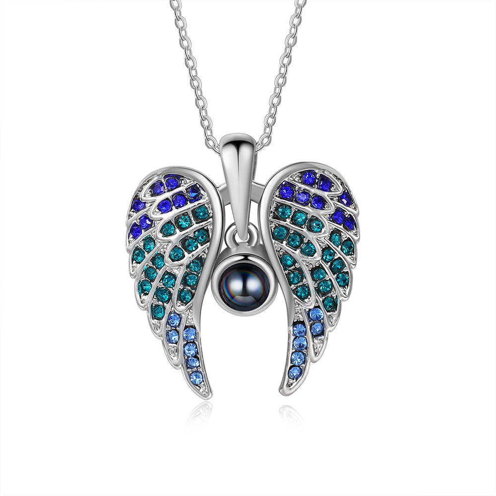 Collar de alas de ángel abiertas personalizado con 1 foto en proyección-Jessemade ES