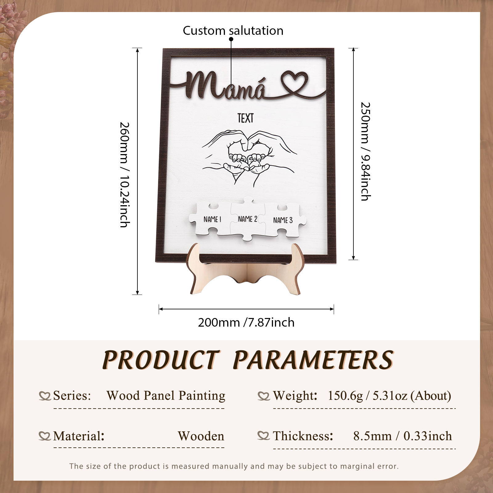 A mi mamá-Adorno 2-6 nombres y 1 texto personalizados decoración de madera rompecabezas-Jessemade ES