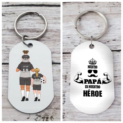 A mi papá-Llavero de placa con fútbol personalizado con 1-4 nombres, números y figuras-Jessemade ES