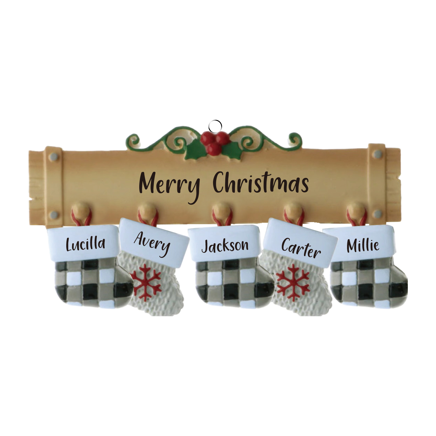 Navidad-Ornamento muñecos navideño de madera calcetines 5 nombres y 1 texto personalizados adorno del árbol-Jessemade ES