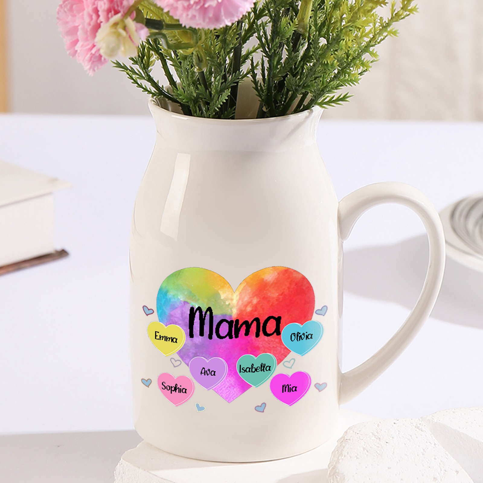 Florero de cerámica corazones 2-8 nombres personalizados con texto decoración del hogar-Jessemade ES