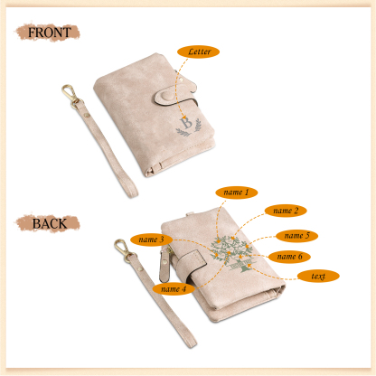 Cartera, billetera con 3-8 nombres, 1 letra y 1 texto personalizados árbol de la vida monedero clásico para mujer-Jessemade ES