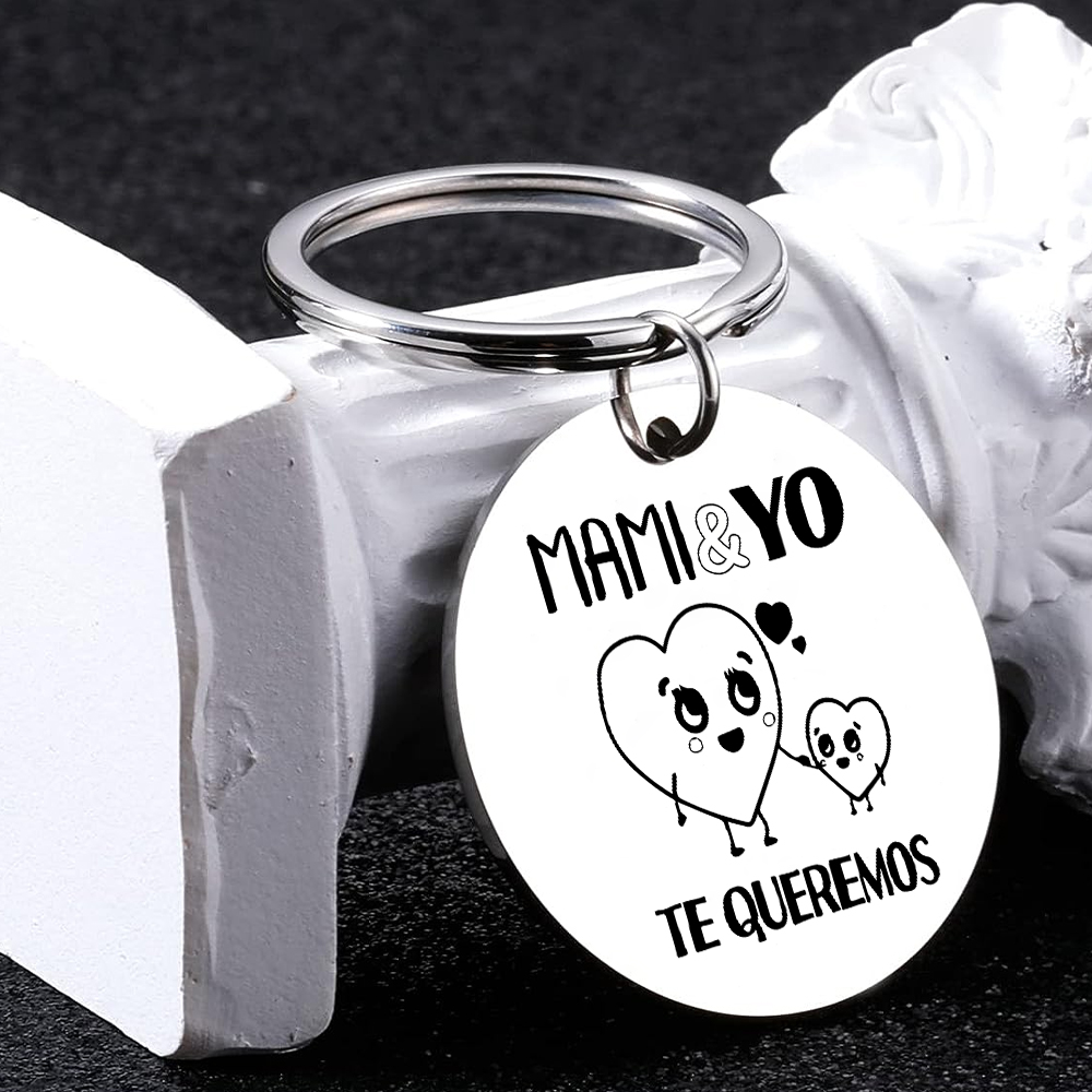 A mi papá-Llavero de placa redonda "MAMI&YO TE QUEREMOS" personalizado con 1 foto-Jessemade ES