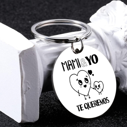 A mi papá-Llavero de placa redonda "MAMI&YO TE QUEREMOS" personalizado con 1 foto-Jessemade ES