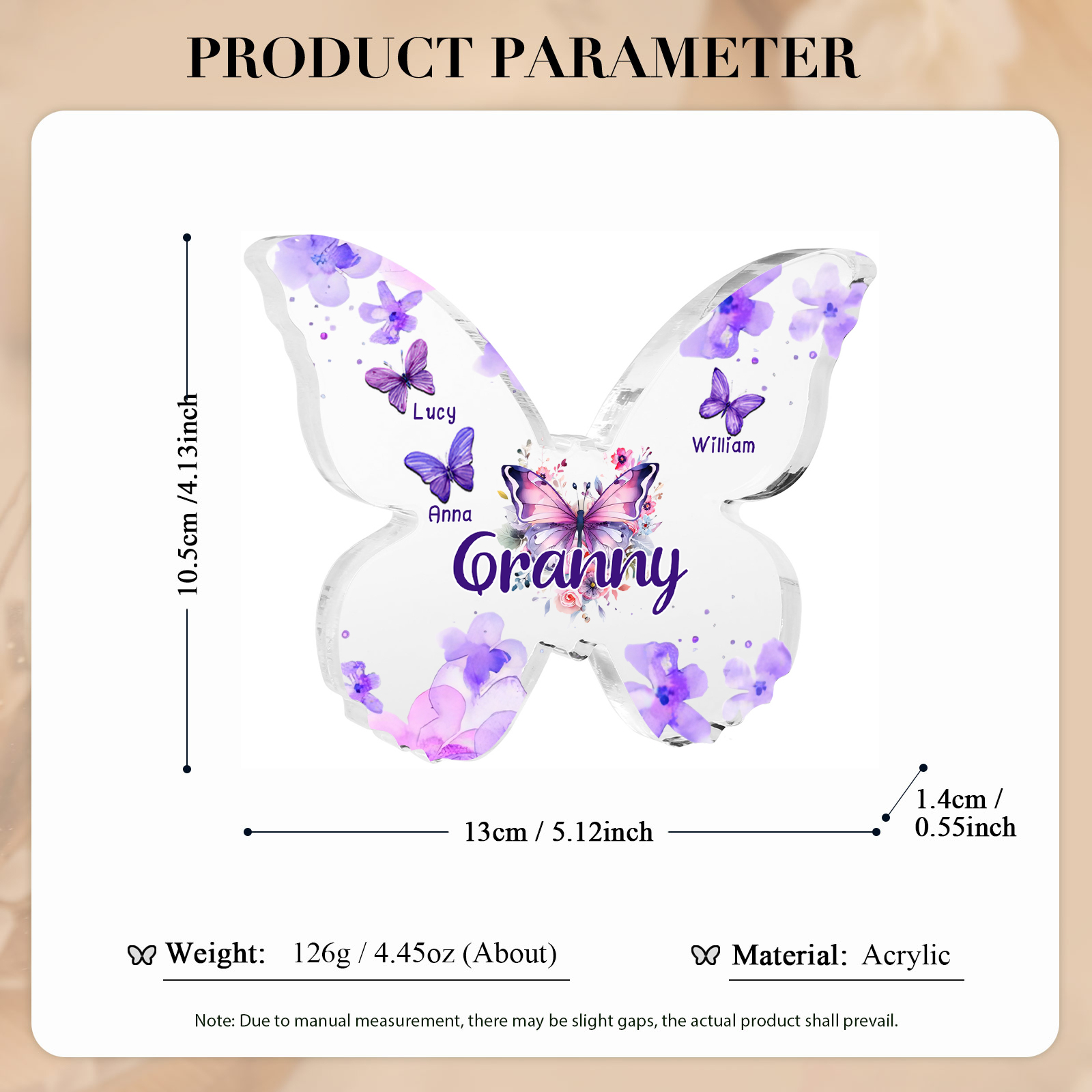A mi mamá/abuela-Placa de acrílico "Mariposas" en forma de mariposa 3 nombres y 1 texto personalizados-Jessemade ES