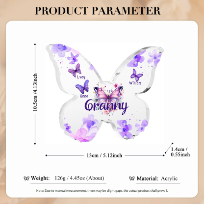 A mi mamá/abuela-Placa de acrílico "Mariposas" en forma de mariposa 3 nombres y 1 texto personalizados-Jessemade ES